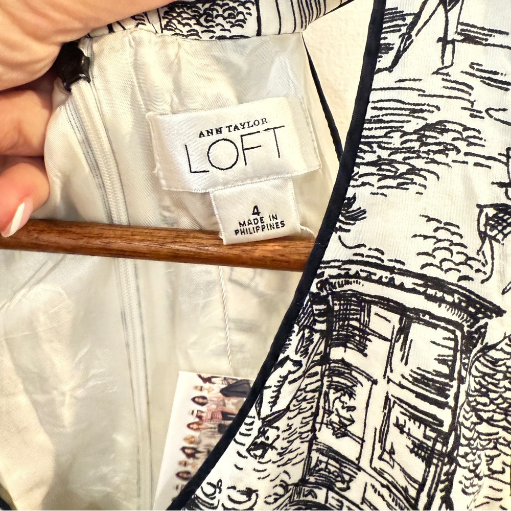 Ann Taylor LOFT Paris Cafe Print French Size 4 A Line Novelty Toile De Jouy - Picture 5 of 15
